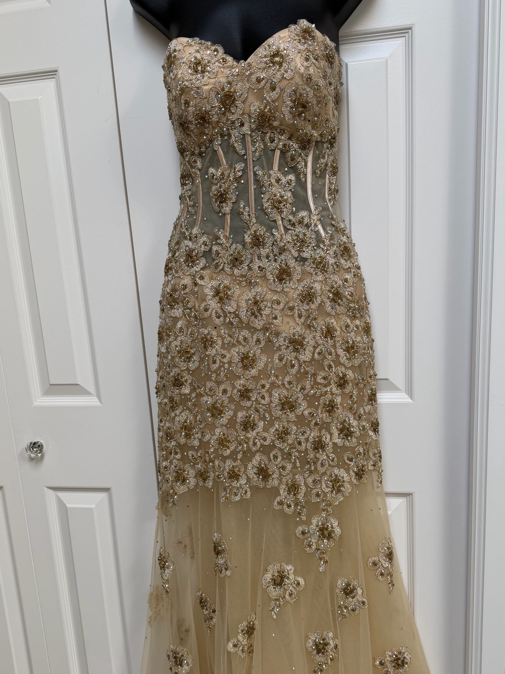 Jovani Embellished Gold Strapless Corset Mermaid Gown Size 2 Mint